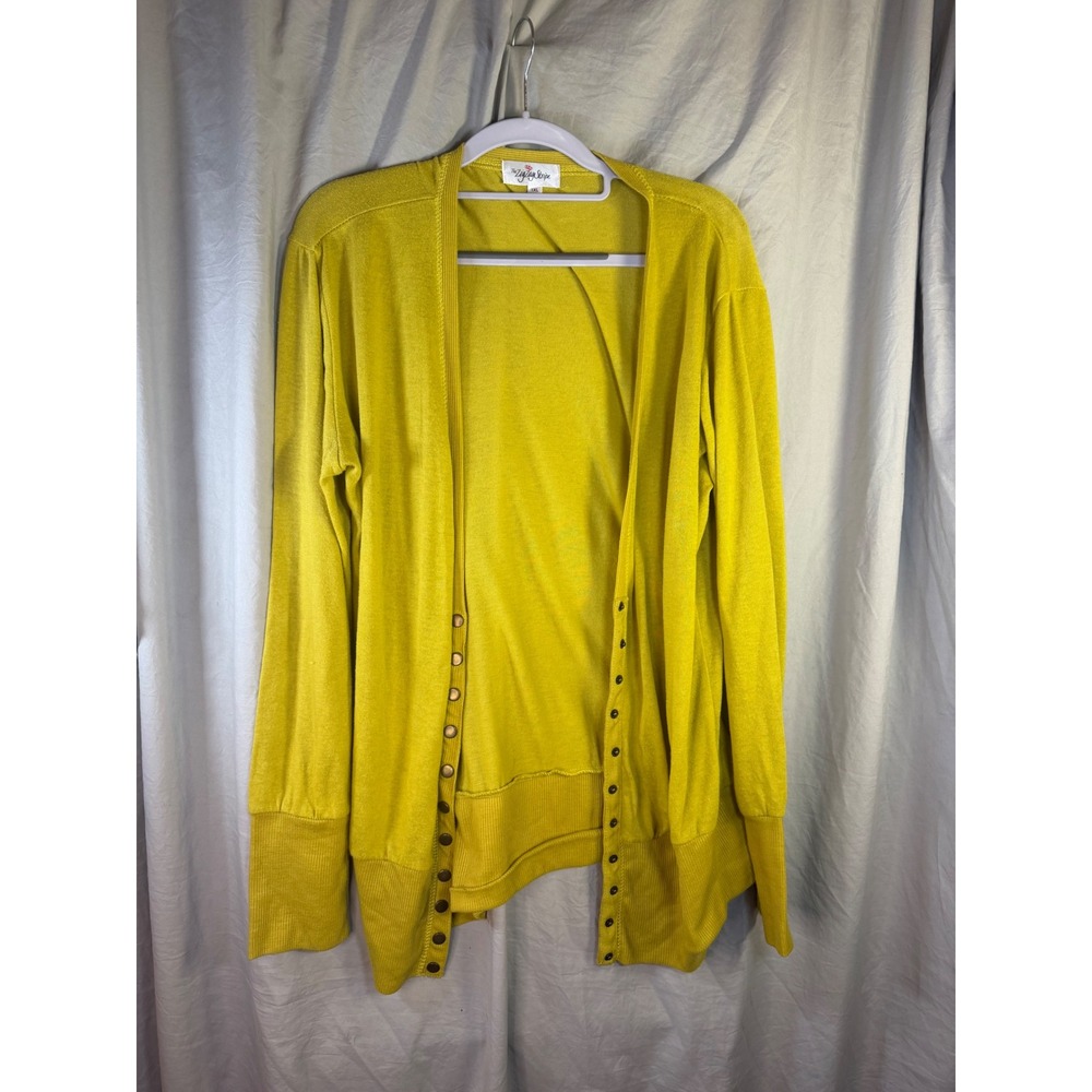 The ZigZag Stripe Mustard Yellow Button Front Knit Cardigan 1XL